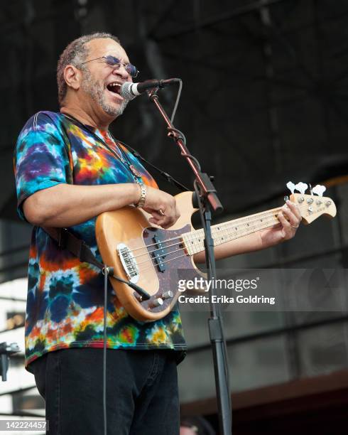 George Porter, Jr. Of Funky Meters performs during the NCAA 2012 Final Four Big Dance concert series at Woldenberg Park on March 31, 2012 in New...