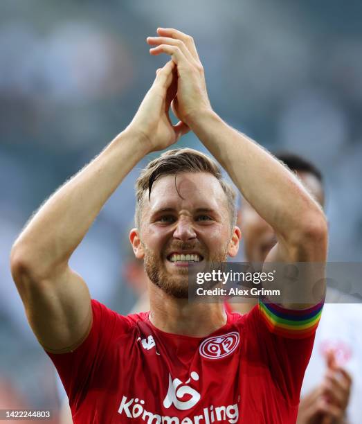 Silvain Widmer of Mainz reacts after the Bundesliga match between Borussia Mönchengladbach and 1. FSV Mainz 05 at Borussia-Park on September 04, 2022...