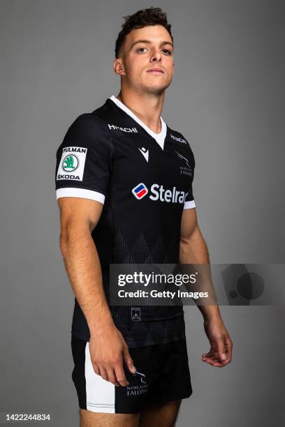 Adam Radwan of Newcastle Falcons poses for a portrait during the Newcastle Falcons squad photocall for the 2022-2023 Gallagher Premiership Rugby...