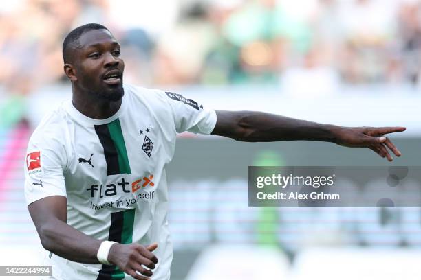 Marcus Thuram of Moenchengladbach reacts during the Bundesliga match between Borussia Mönchengladbach and 1. FSV Mainz 05 at Borussia-Park on...