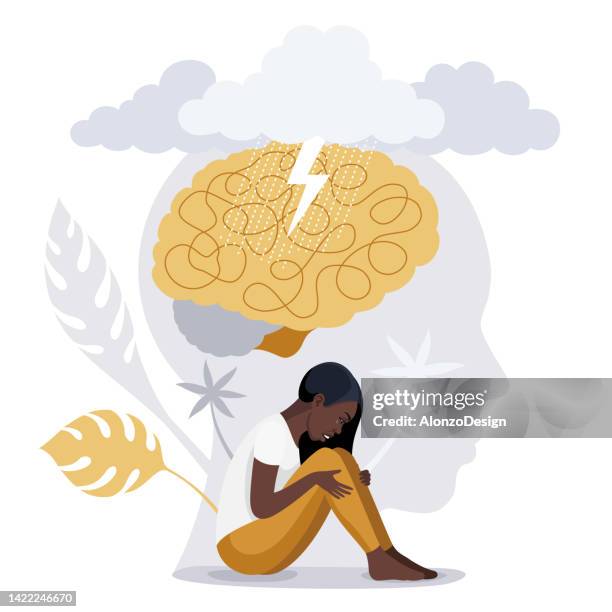 ilustrações de stock, clip art, desenhos animados e ícones de african american woman in depression. - stress