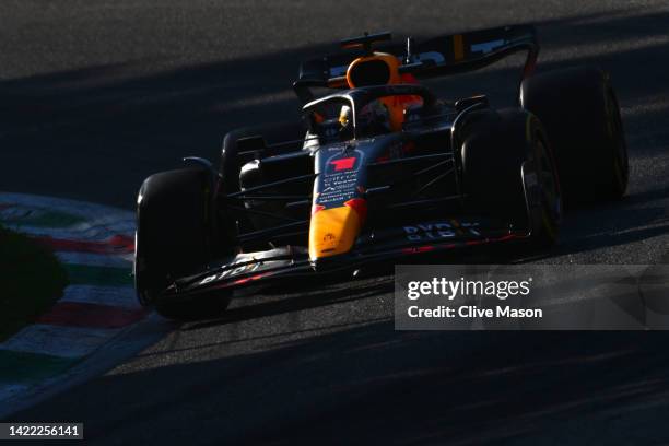 Max Verstappen of the Netherlands driving the Oracle Red Bull Racing RB18 on track during practice ahead of the F1 Grand Prix of Italy at Autodromo...