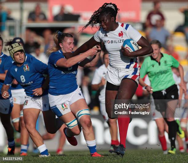 Madoussou Fall of France takes on Francesca Sgorbini of Italy during the Summer Nations Series Test Match 2022 between Italy Women and France Women...