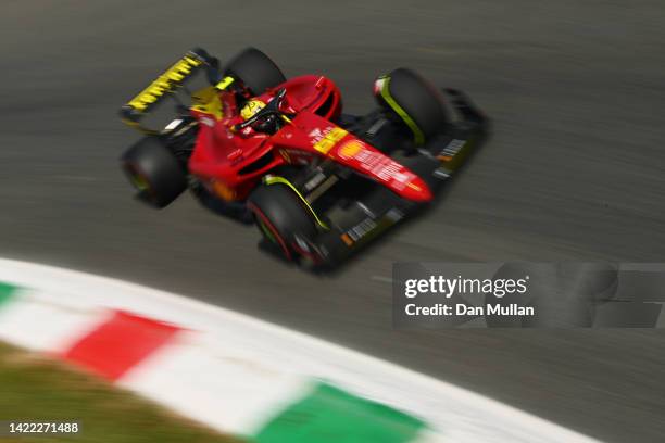 Carlos Sainz of Spain driving the Ferrari F1-75 on track during practice ahead of the F1 Grand Prix of Italy at Autodromo Nazionale Monza on...