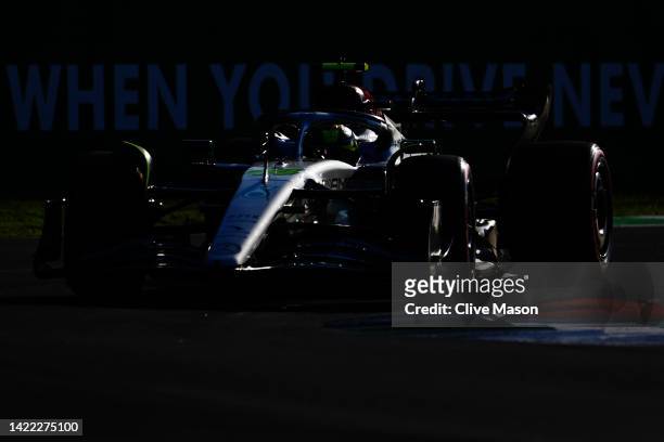 Lewis Hamilton of Great Britain driving the Mercedes AMG Petronas F1 Team W13 on track during practice ahead of the F1 Grand Prix of Italy at...