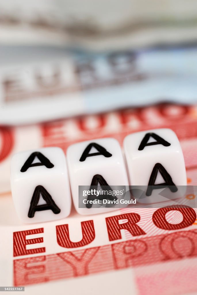 Triple A credit rating with Euro bank note