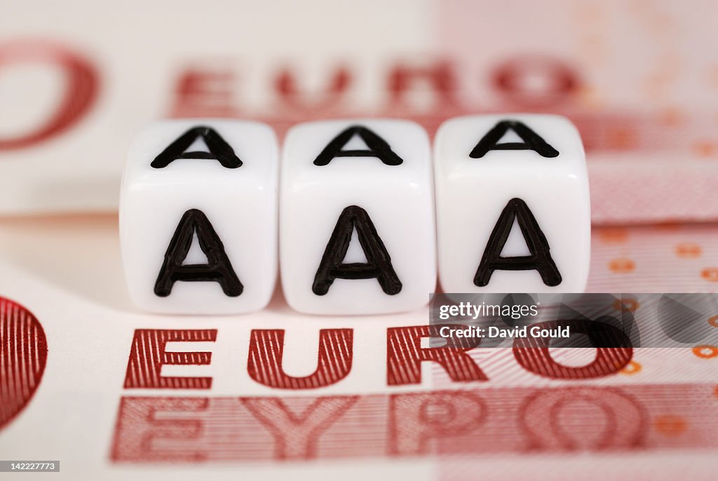 Triple A credit rating with Euro bank note