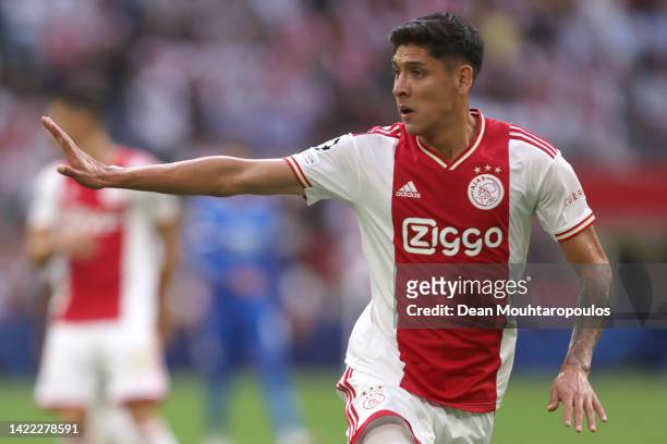 Edson Alvarez of Ajax in action during the UEFA Champions League group A match between AFC Ajax and Rangers FC at Johan Cruyff Arena on September 07,...