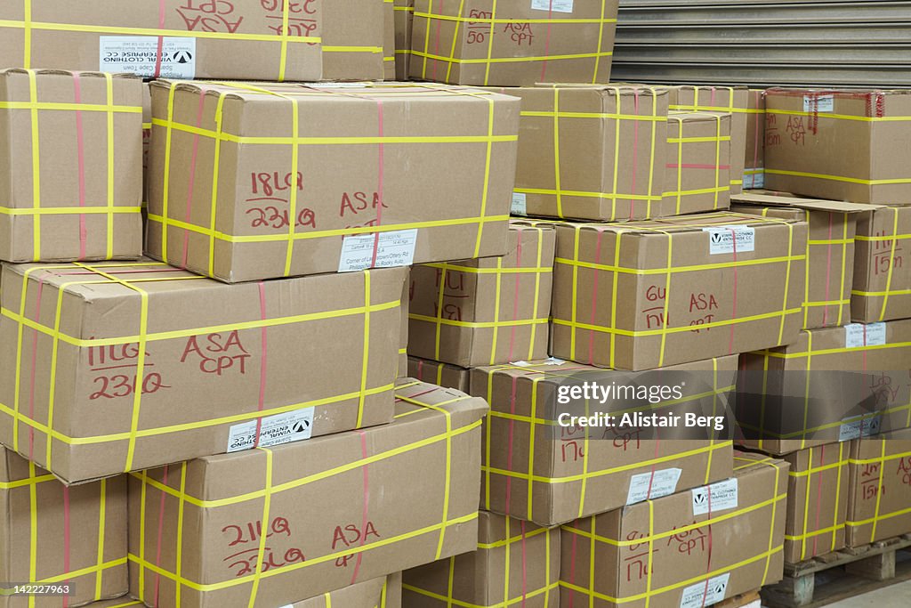 Boxes inside a warehouse