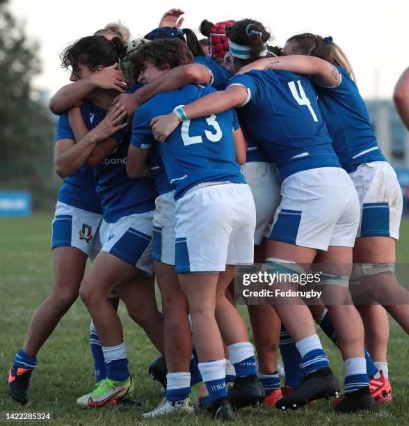 Italy players celebrate during the Summer Nations Series Test Match 2022 between Italy Women and France Women at Stadio del Rugby on September 09,...