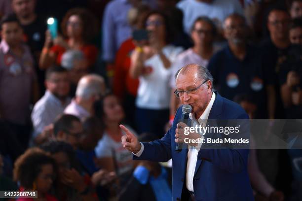 Candidate for Brazil's Vice-presidency Geraldo Alckmin speaks during a rally with evangelic leaders at Centro Cultural Seven Music on September 09,...