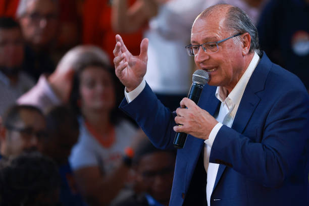 Candidate for Brazil's Vice-presidency Geraldo Alckmin speaks during a rally with evangelic leaders at Centro Cultural Seven Music on September 09,...