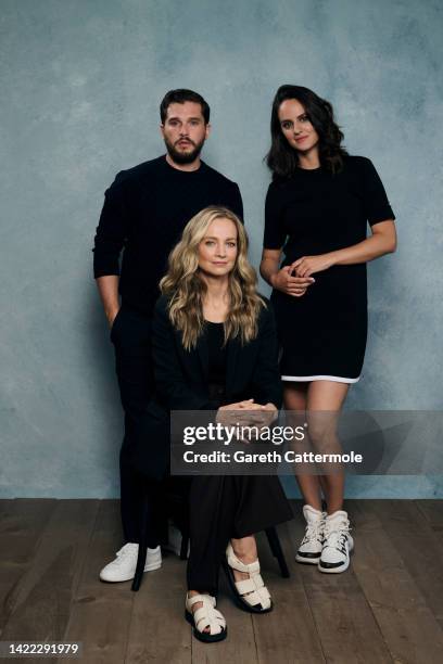 Kit Harington, Bess Wohl, and Noémie Merlant of "Baby Ruby" pose in the Getty Images Portrait Studio Presented by IMDb and IMDbPro at Bisha Hotel &...