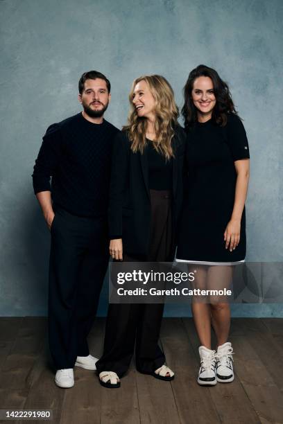 Kit Harington, Bess Wohl, and Noémie Merlant of "Baby Ruby" pose in the Getty Images Portrait Studio Presented by IMDb and IMDbPro at Bisha Hotel &...