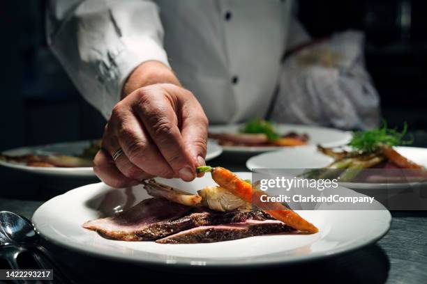 chef at the pass - fine dining food bildbanksfoton och bilder