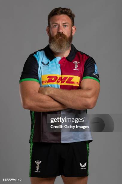 Irne Herbst of Harlequins poses for a portrait during the Harlequins squad photo call for the 2022-23 Gallagher Premiership Rugby season at Surrey...