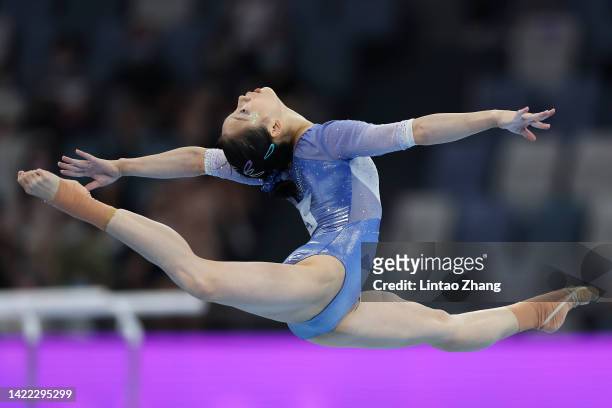 Ou Yushan of China competes in the Women's floor exercise final during the day six of National Gymnastics Championship 2022 at Huanglong Sports...