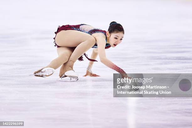 Jihyun Hwang of Korea competes in the Junior Women's Free Skating during the ISU Junior Grand Prix of Figure Skating at Volvo Sporta Centrs on...