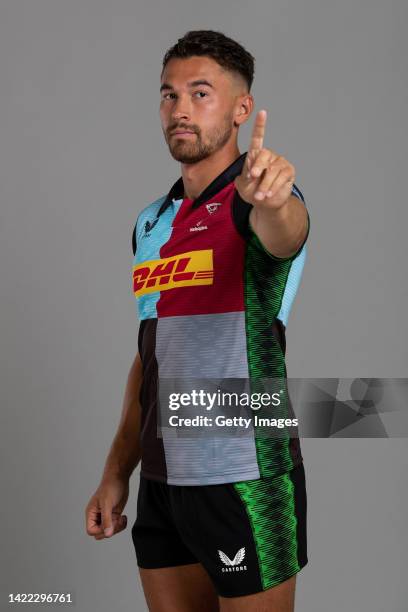 Nick David of Harlequins poses for a portrait during the Harlequins squad photo call for the 2022-23 Gallagher Premiership Rugby season at Surrey...