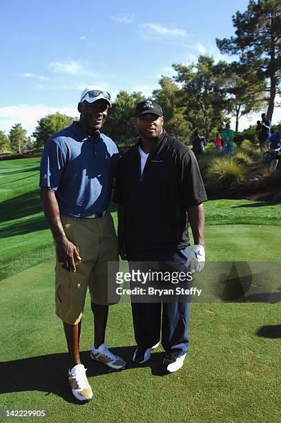 Charlotte Bobcats Owner Michael Jordan and National Football League player Dwight Freeney compete inthe 11th Annual Michael Jordan Celebrity...