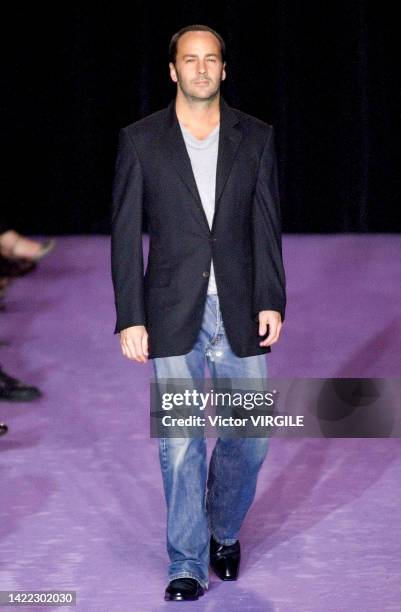 France Fashion designer Tom Ford walks the runway during the Yves Saint Laurent Ready to Wear Fall/Winter 2001-2002 fashion show as part of the Paris...