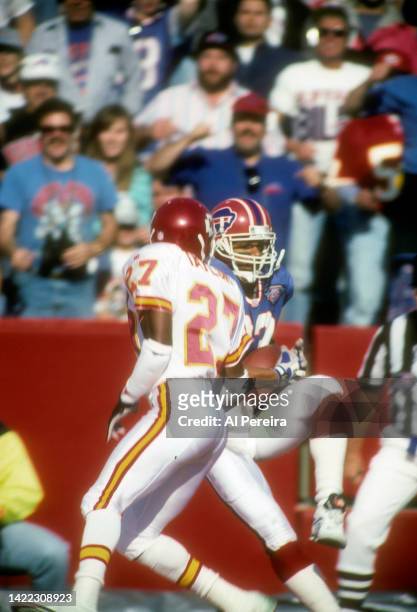 Wide Receiver Andre Reed of the Buffalo Bills scores a Touchdown in the game between The Kansas City Chiefs vs The Buffalo Bills at Rich Stadium on...