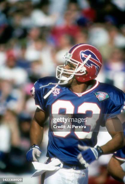 Wide Receiver Andre Reed of the Buffalo Bills scores a Touchdown in the game between The Kansas City Chiefs vs The Buffalo Bills at Rich Stadium on...