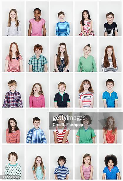 group of children smiling - different facial expression stock pictures, royalty-free photos & images