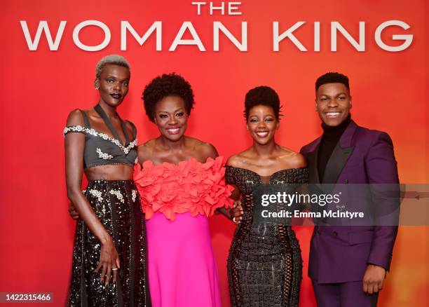 Sheila Atim, Viola Davis, Thuso Mbedu, and John Boyega attend "The Woman King" Photo Call on September 09, 2022 in Toronto, Ontario.