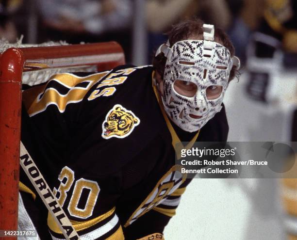 Gerry Cheevers of the Boston Bruins circa 1980 in New York, New York.