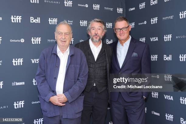 Stephen Frears, Steve Coogan and Jeff Pope attend "The Lost King" Premiere during the 2022 Toronto International Film Festival at Royal Alexandra...