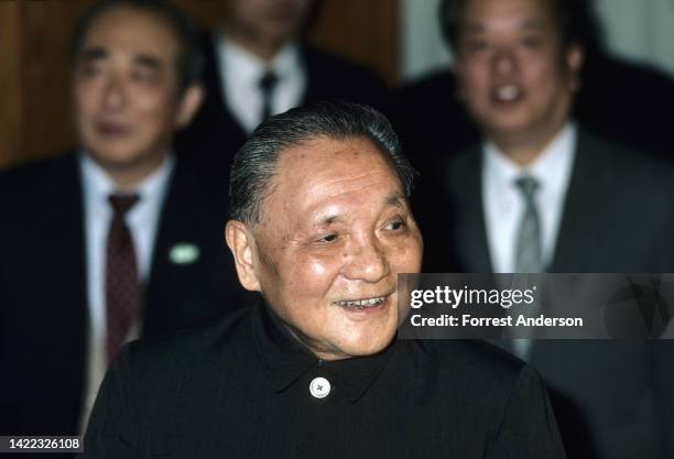 Close-up of Chinese leader Deng Xiaoping in the Great Hall of the People, Beijing, China, April 1989.