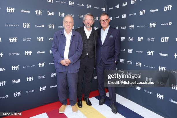 Stephen Frears, Steve Coogan and Jeff Pope attend "The Lost King" Premiere during the 2022 Toronto International Film Festival at Royal Alexandra...