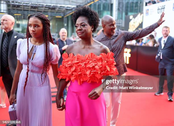 Genesis Tennon, Viola Davis, and Julius Tennon attend "The Woman King" Premiere during the 2022 Toronto International Film Festival at Roy Thomson...