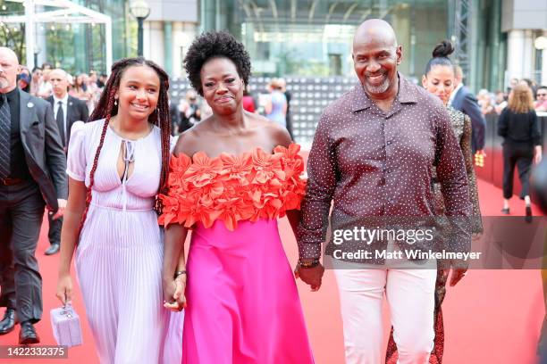 Genesis Tennon, Viola Davis, and Julius Tennon attend "The Woman King" Premiere during the 2022 Toronto International Film Festival at Roy Thomson...