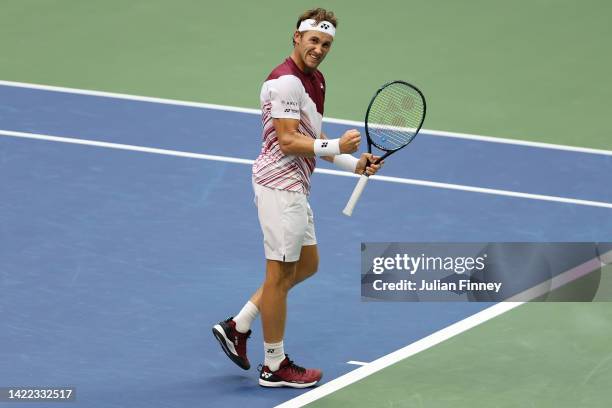 Casper Ruud of Norway celebrates after defeating Karen Khachanov during their Men’s Singles Semifinal match on Day Twelve of the 2022 US Open at USTA...