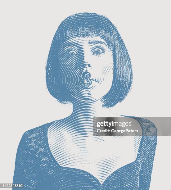 ilustraciones, imágenes clip art, dibujos animados e iconos de stock de mujer haciendo funny face - boca seca