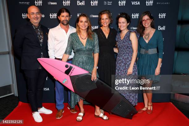 Julian Cautherley, Jorge Leal, Maya Gabeira, Stephanie Johnes, Alexandra Johnes and guest attends the "Maya And The Wave" Premiere during the 2022...