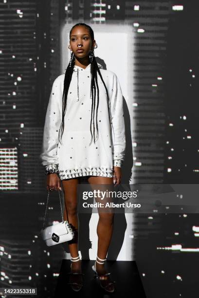 Models poses at the Rebecca Minkoff presentation during September 2022 New York Fashion Week: The Shows on September 09, 2022 in New York City.