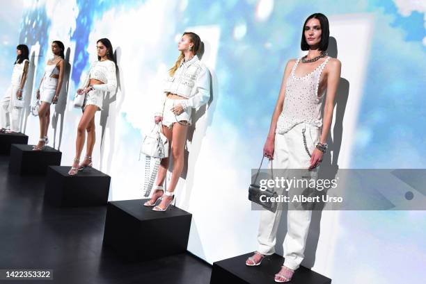 Models pose at the Rebecca Minkoff presentation during September 2022 New York Fashion Week: The Shows on September 09, 2022 in New York City.