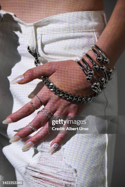 Model poses at the Rebecca Minkoff presentation during September 2022 New York Fashion Week: The Shows on September 09, 2022 in New York City.