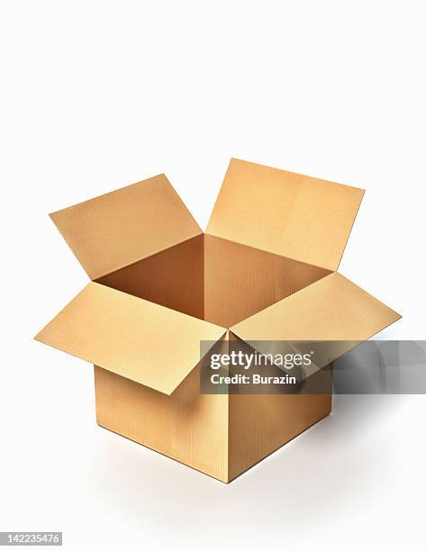 open cardboard freight box - cardboard box photos et images de collection