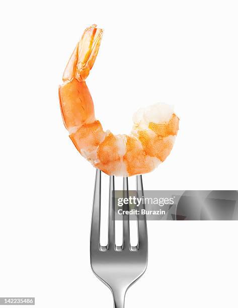 shrimp on a fork - shrimp seafood 個照片及圖片檔