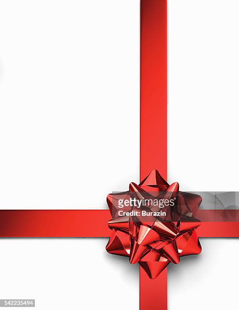 red ribbon and present bow - bow stockfoto's en -beelden