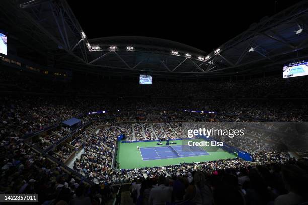 General view of the stadium during the Men’s Singles Semifinal match between Carlos Alcaraz of Spain and Frances Tiafoe of the United States on Day...