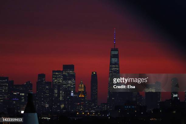 General view of the skyline during the Men’s Singles Semifinal match between Carlos Alcaraz of Spain and Frances Tiafoe of the United States on Day...