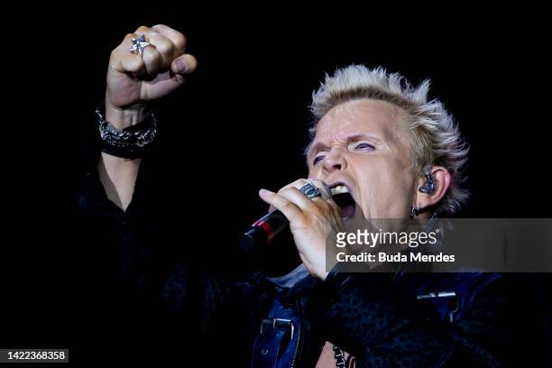 Billy Idol performs at the Mundo Stage during the Rock in Rio Festival at Cidade do Rock on September 09, 2022 in Rio de Janeiro, Brazil. The famous...
