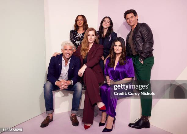 Patrick Dempsey, Maya Rudolph, Amy Adams, Gabriella Baldacchino, Idina Menzel, and James Marsden pose at the IMDb Official Portrait Studio during D23...