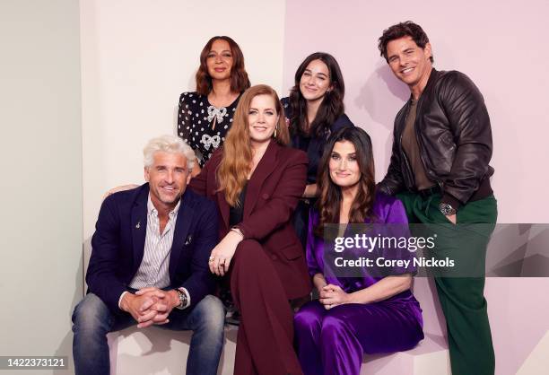 Patrick Dempsey, Maya Rudolph, Amy Adams, Gabriella Baldacchino, Idina Menzel, and James Marsden pose at the IMDb Official Portrait Studio during D23...