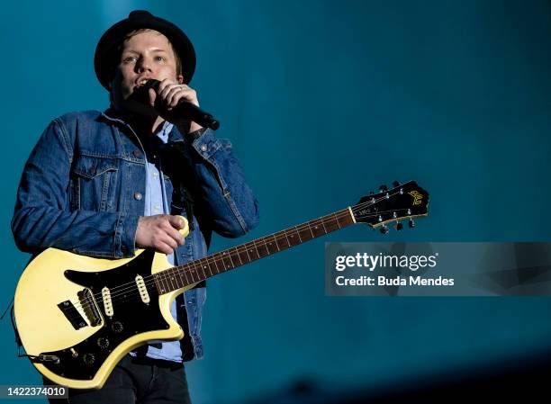 Patrick Stump of the band Fall Out Boy performs at the Mundo Stage during the Rock in Rio Festival at Cidade do Rock on September 09, 2022 in Rio de...
